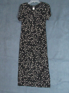 Vintage Teddi Dresses Womens Size 8P Black Floral Short Sleeve Modest 90s Y2K